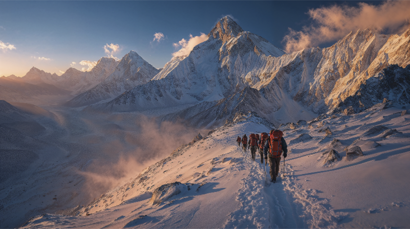 Expedición de montaña en el Himalaya, territorio visual de Gangkhar
